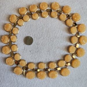 STRIKING Faux Druzy Necklace Natasha Amber Yellow  Statement Collar Gold Tone